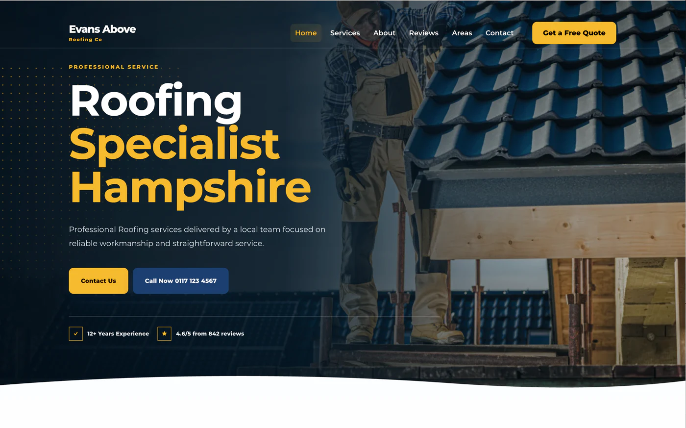 Professional roofing company website designed by Toolbelt Websites