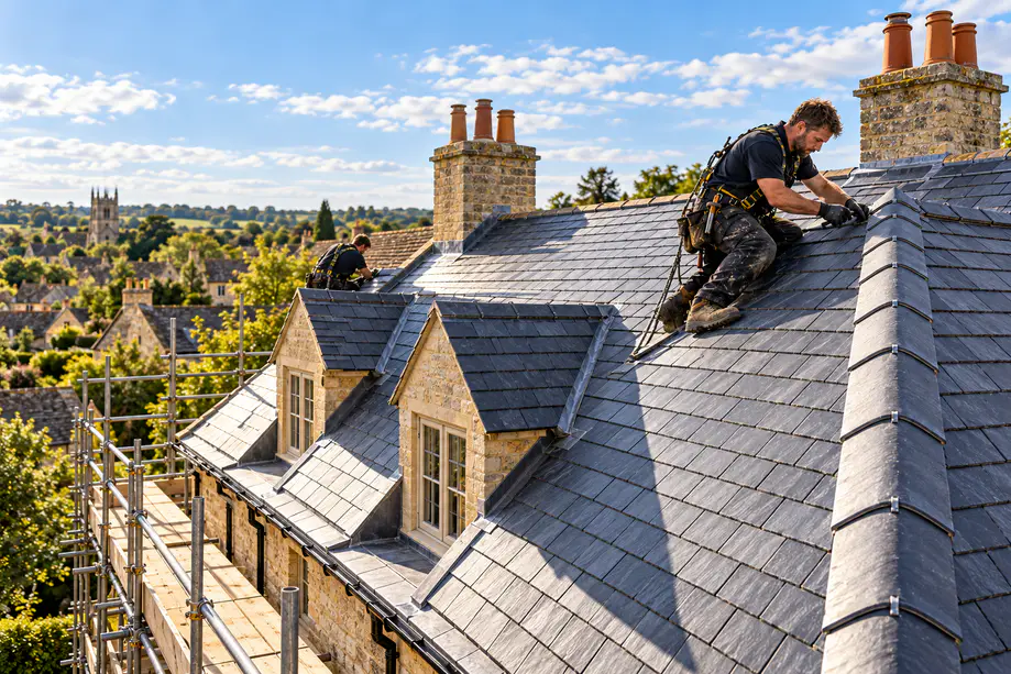New slate roof installation completed by a professional UK roofing company