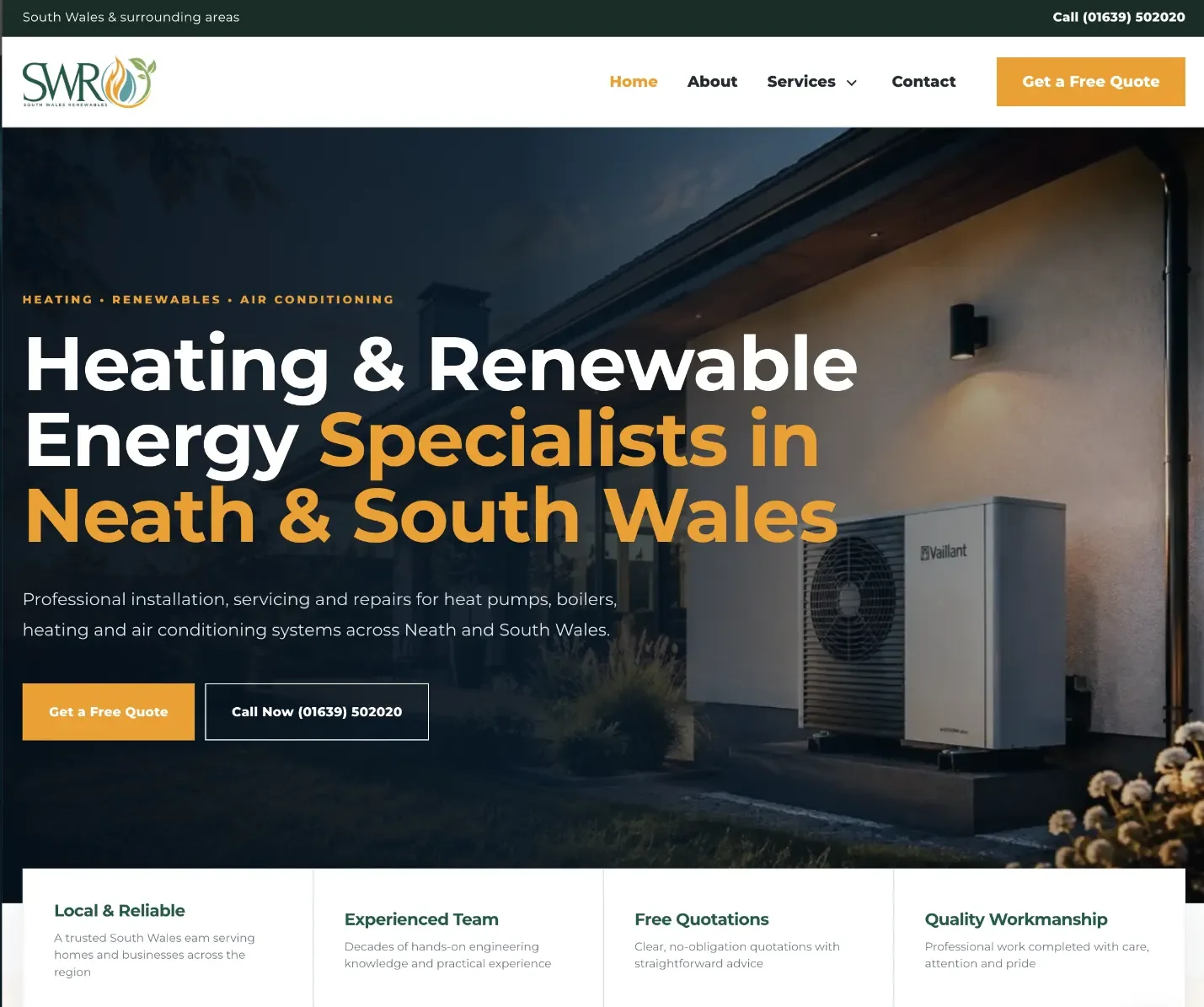 South Wales Renewables customer homepage designed and built by Toolbelt Websites