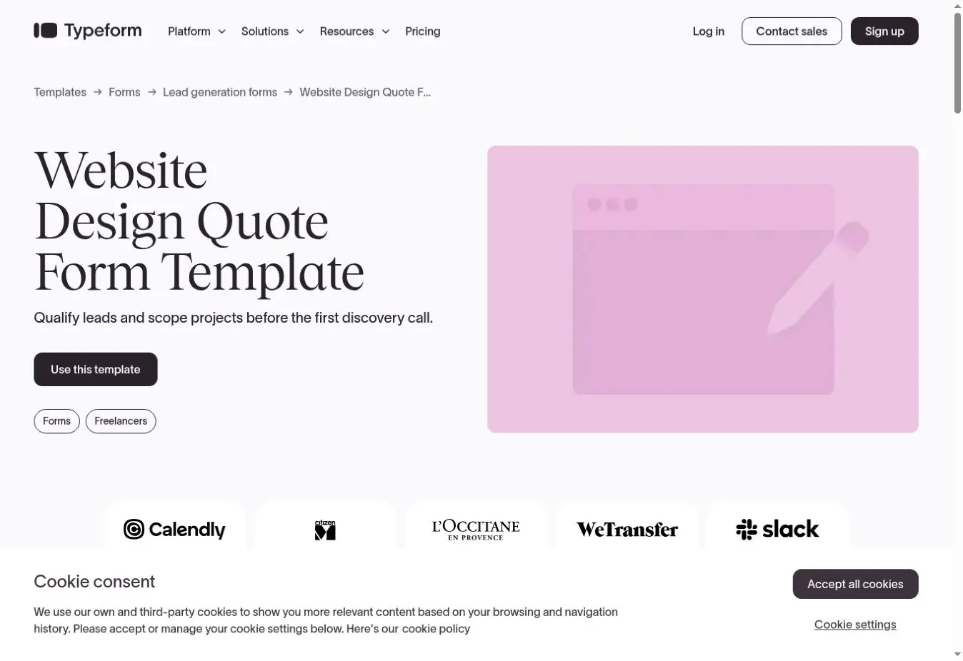 Typeform website design quote form template for qualifying leads and scoping projects